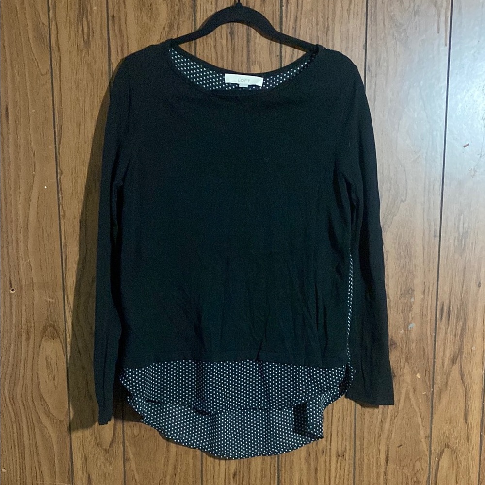 LOFT Black Asymmetrical Long Sleeve Blouse